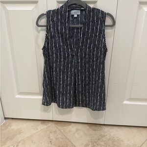 Veronica M Navy and White Striped Sleeveless Blouse